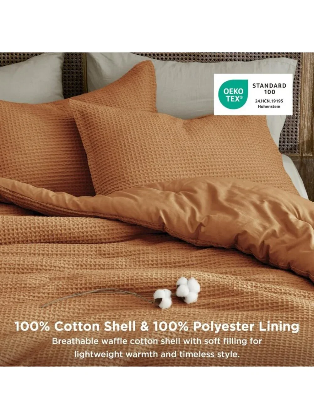 Cozy Waffle Comforter Set Queen Size, Soft Cotton Cover, Elegant Hazel Color